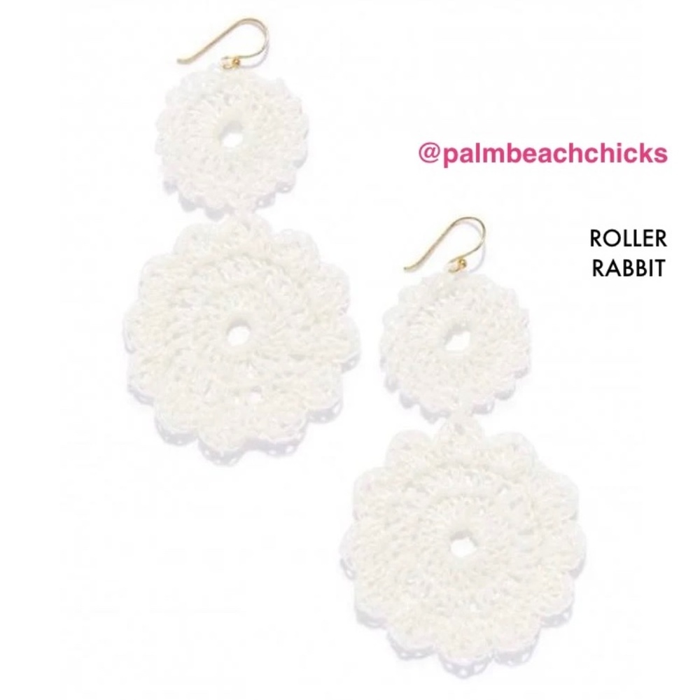 ROLLER RABBIT jewelry handcrafted macrame wax protecting earrings shown in White